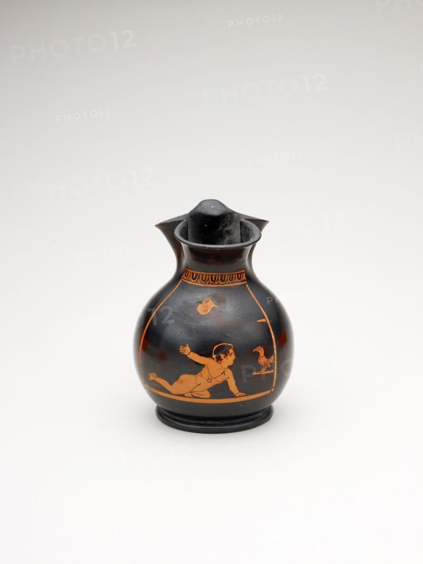 Chous (Toy Pitcher), 430/410 BC, Greek, Athens, Athens, terracotta, decorated in the red-figure technique, 9.2 × 6.8 × 6.8 cm (3.66 × 2.69 × 2.70 in.)