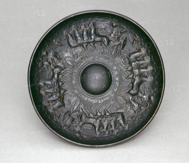 Phiale (Shallow Bowl for Pouring Ritual Libations), 300/250 BC, Greek, Campania, Italy, Cales, terracotta, Calenian relief ware, 3.8 × 19.3 × 19.3 cm (1 1/2 × 7 5/8 × 7 5/8 in.)