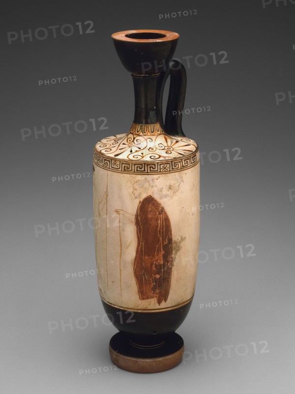 Lekythos (Oil Jar), About 445/440 BC, Attributed to the Achilles Painter, Greek, Athens, Athens, terracotta, decorated in the white-ground technique, H. 30.8 cm (12 1/8 in.), diam. 9.8 cm (3 7/8 in.)