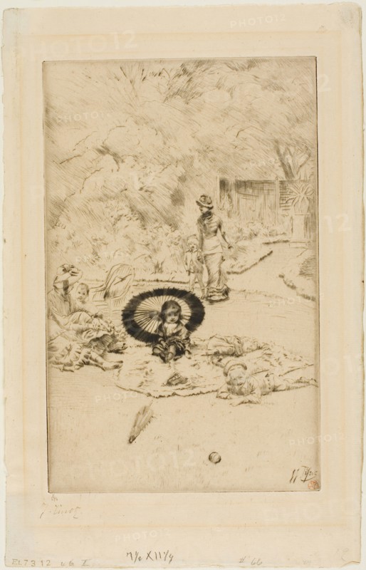 A Children’s Garden Party, 1880, James Tissot, French, 1836-1902, France, Drypoint on cream laid paper, 254 × 160 mm (plate), 330 × 202 mm (sheet)