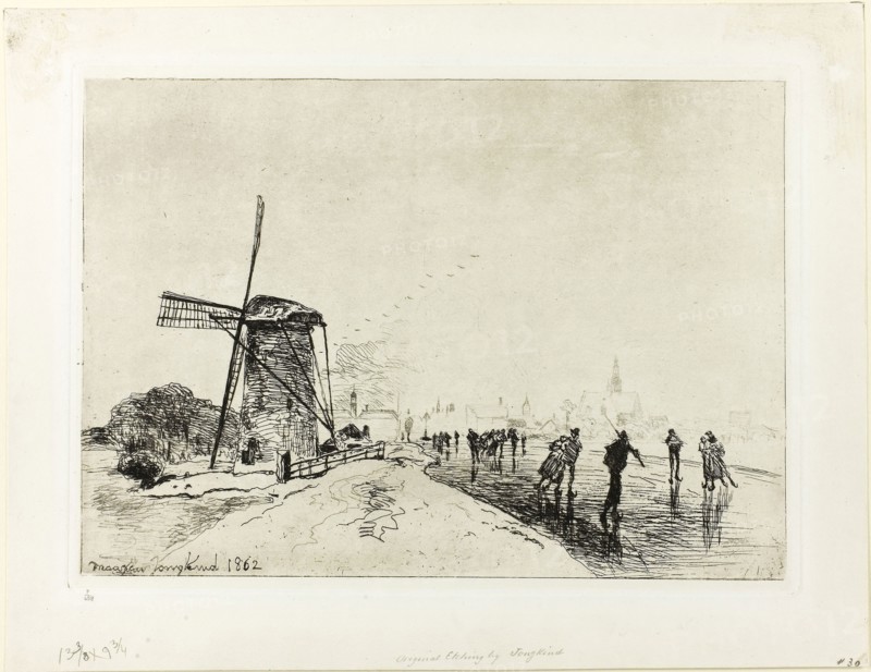 View of the Town of Maassluis, 1862, Johan Barthold Jongkind, Dutch, 1819-1891, Holland, Etching on cream chine laid down on ivory wove paper, 223 x 315 mm (image), 236 x 327 mm (plate), 234 x 319 mm (primary support), 297 x 385 mm (secondary support)