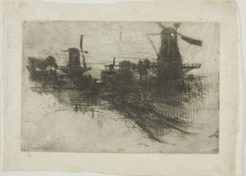 Evening, 1881, John Henry Twachtman, American, 1853-1902, United States, Etching on China paper, 124.5 x 181 mm (image/plate), 168 x 228 mm (sheet), 255 x 308 mm (mount)