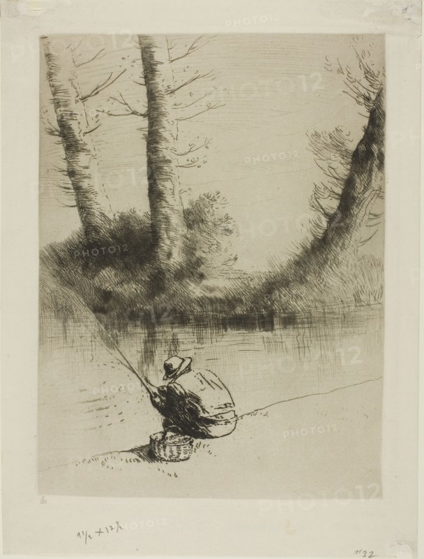 Pole Fisherman, 1878, Alphonse Legros, French, 1837-1911, France, Etching, drypoint and plate tone on light gray laid paper, 293 × 219 mm (image), 356 × 263 mm (sheet)