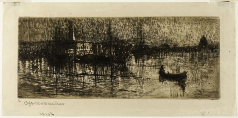 Rainy Night, 1880/ 1882, Otto Henry Bacher, American, 1856-1909, United States, Etching on cream China paper, 127 x 316 mm (image/plate), 180 x 365 mm (sheet)