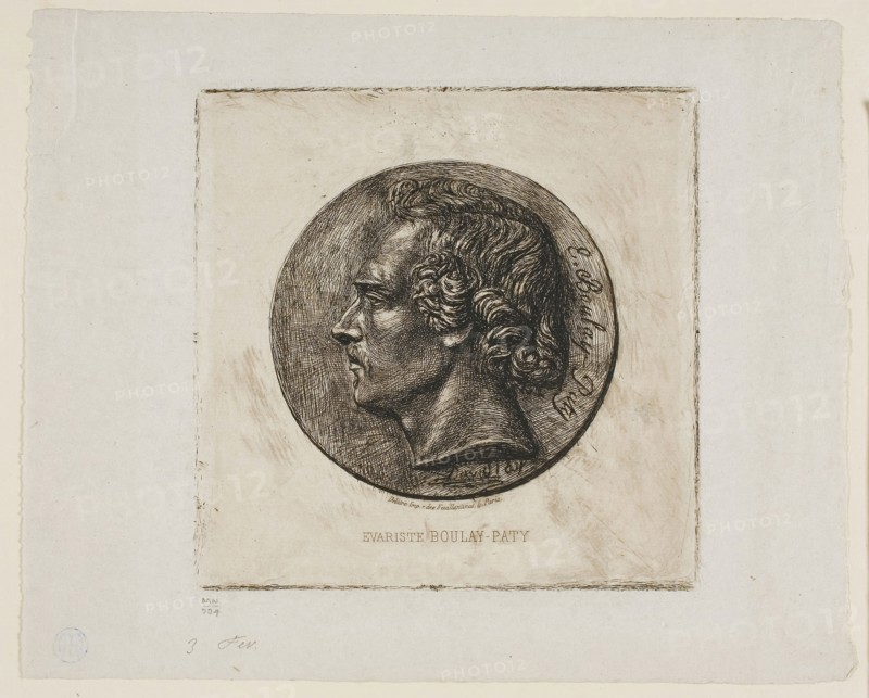 Portrait of the Poet Evariste Boulay-Paty, 1861, Charles Meryon (French, 1821-1868), after Pierre Jean David d’Angers (French, 1788-1856), printed by Auguste Delâtre (French, 1822-1907), France, Etching with burnishing in warm black on grayish ivory laid chine, hinged to ivory laid paper, 106 × 106 mm (image), 106 × 106 mm (plate), 140 × 176 mm (primary support), 236 × 318 mm (secondary support)