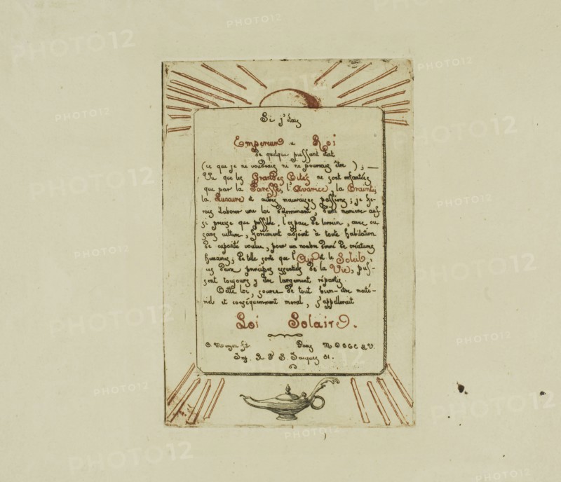 Solar Law, 1855, Charles Meryon, French, 1821-1868, France, Etching, from two plates, one printed in warm black, the other in red ink, on ivory wove paper, 118 × 80 mm (image), 118 × 80 mm (plate), 163 × 242 mm (sheet)