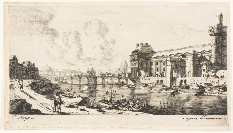 The ‘Pavillon de Mademoiselle’ and Part of the Louvre, 1849, Charles Meryon (French, 1821-1868), after Reinier Nooms (Dutch, c. 1623-c. 1664), France, Etching, drypoint and roulette on cream laid paper, 133 × 244 mm (image), 138 × 246.5 mm (plate), 143 × 252 mm (sheet)
