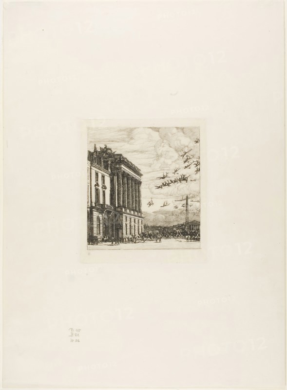 The Admiralty, Paris, 1866, Charles Meryon, French, 1821-1868, France, Etching on ivory laid paper, 166 × 145 mm (image), 166 × 145 mm (plate), 446 × 325 mm (sheet)