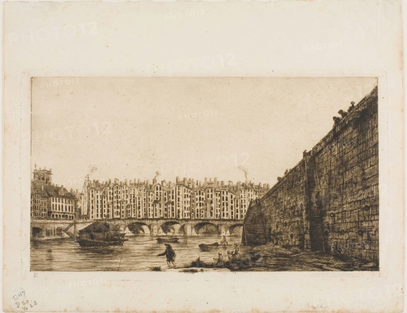 Pont-au-Change, Paris, about 1784, 1855, Charles Meryon (French, 1821-1868), after Victor Jean Nicolle (French, 1754-1826), France, Etching on ivory laid paper, 135 × 232 mm (image, including stray marks), 136 × 238 mm (plate), 202 × 259 mm (sheet)