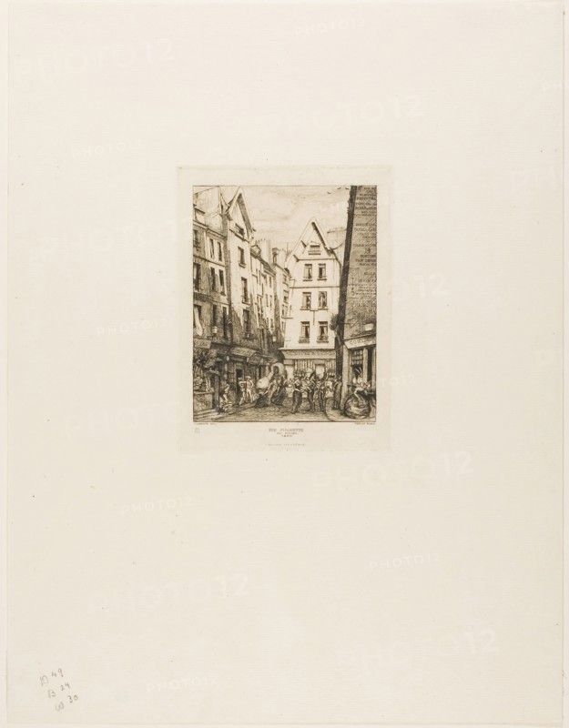 Rue Pirouette aux Halles, Paris, 1860, Charles Meryon (French, 1821-1868), printed by Auguste Delâtre (French, 1822-1907), after Louis-Marie Laurence (French, 1811-1886), France, Etching and drypoint on ivory laid paper, 153 × 113 mm (image, including stray marks), 156 × 116 mm (plate), 390 × 300 mm (sheet)