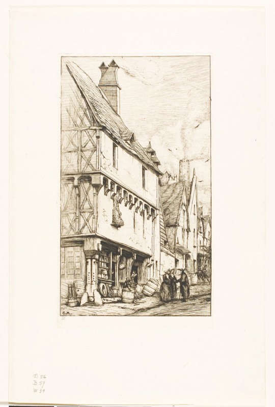 An Old House at Bourges, 1860, Charles Meryon, French, 1821-1868, France, Etching and drypoint on ivory laid paper, 230 × 133 mm (image), 242 × 137 mm (plate), 350 × 226 mm (sheet)