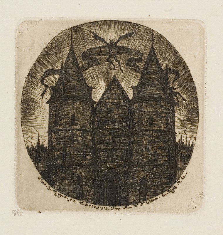 The Old Gate of the Palace of Justice, Paris, 1854, Charles Meryon, French, 1821-1868, France, Etching and drypoint on ivory laid paper, 86 × 84 mm (image), 86 × 84 mm (plate), 433 × 324 mm (sheet)