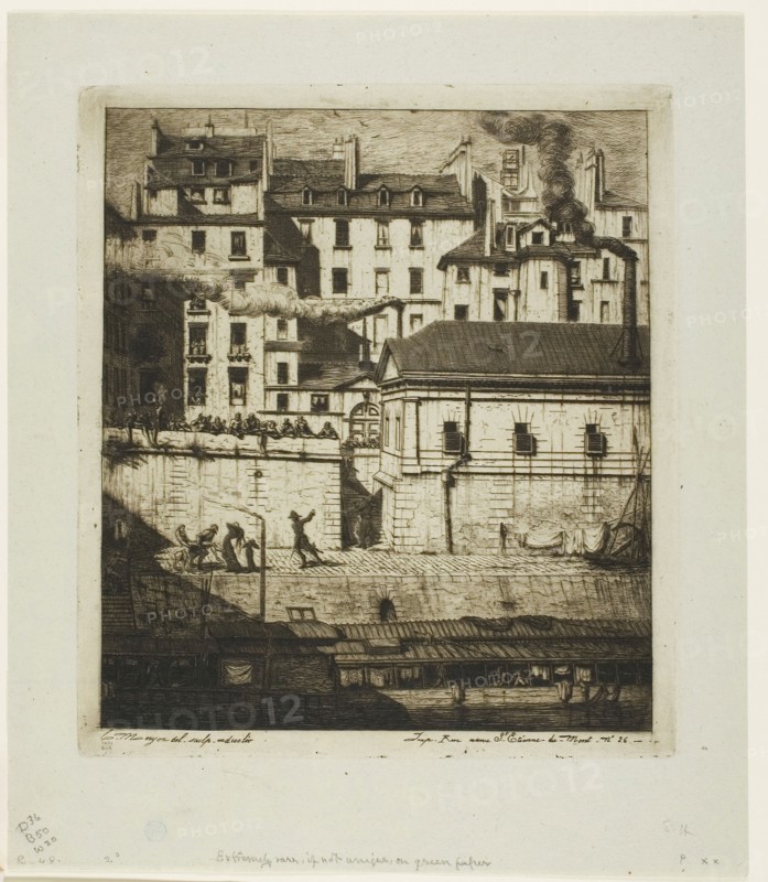 The Mortuary, Paris, 1854, Charles Meryon, French, 1821-1868, France, Etching and drypoint in warm brown on verdâtre (greenish) laid paper, 232 × 206 mm (image), 232 × 206 mm (plate), 296 × 255 mm (sheet)