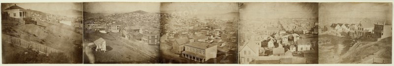San Francisco, c. 1850, after daguerreotypes attributed to Carleton Watkins, American, 19th century, United States, Albumen prints (5), panorama, 15 x 98.8 cm (panorama)