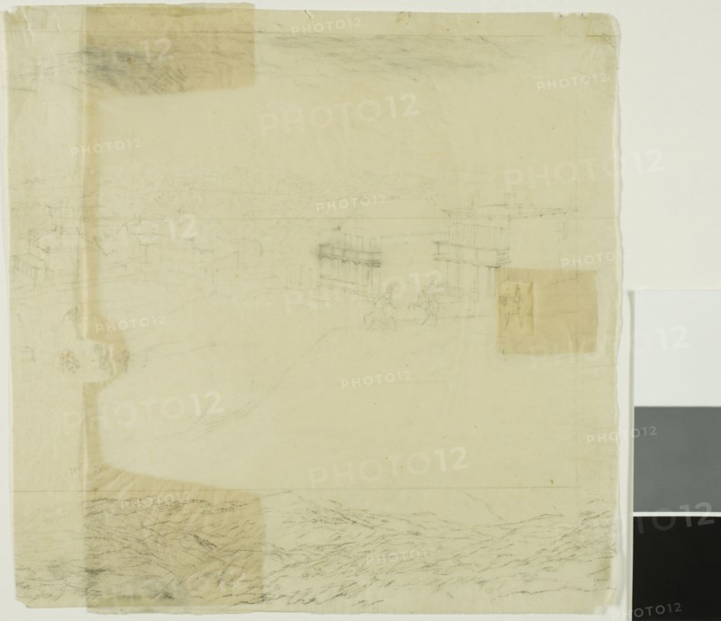 Study for San Francisco, far right section, 1855–56, Charles Meryon, French, 1821-1868, France, Graphite on tan wove tracing paper, 232 × 234 mm