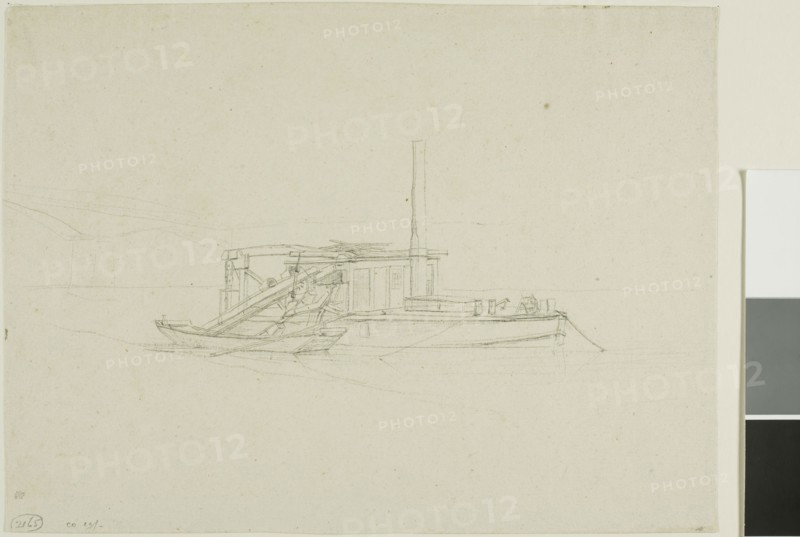 A Dredge, n.d., Charles Meryon, French, 1821-1868, France, Graphite on buff laid paper, 183 × 246 mm