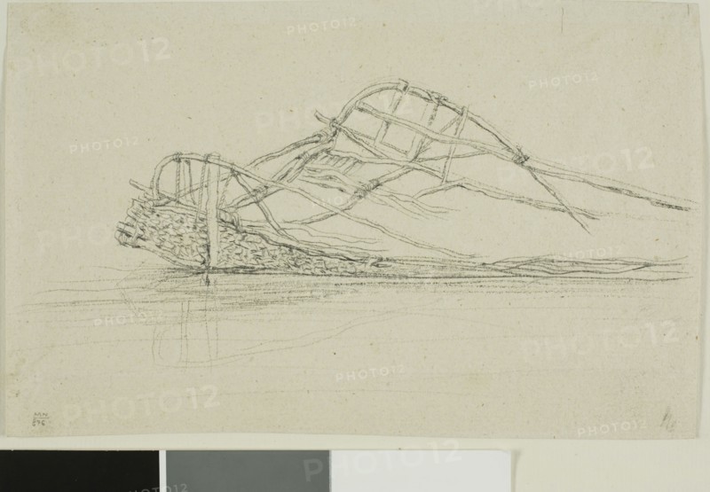A New Zealand Float, n.d., Charles Meryon, French, 1821-1868, France, Graphite on buff laid paper, tipped on ivory laid paper, 108 × 171 mm