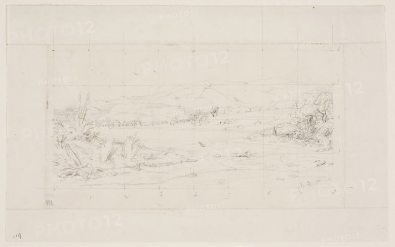 The Little French Colony at Akaroa, 1845, 1865, Charles Meryon, French, 1821-1868, France, Graphite on ivory wove paper, 125 × 201 mm