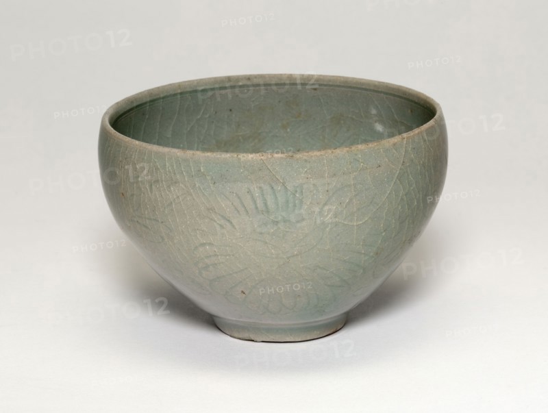 Small Bowl with Peony Flowers, Goryeo dynasty (918–1392), early 11th century, Korea, Korea, Celadon-glazed stoneware with underglaze incised decoration, H. 5.3 cm (2 1/16 in.), diam. 8.3 cm (3 1/4 in.)