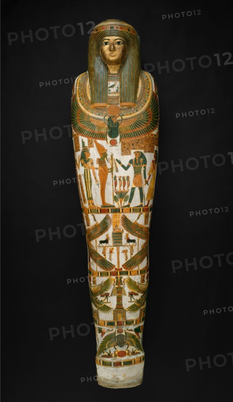 Coffin and Mummy of Paankhenamun, Third Intermediate Period, Dynasty 22 (about 945–715 BC), Egyptian, Thebes, Cartonnage, gold leaf, pigment, and human remains, 170.2 × 43.2 × 31.7 cm (67 × 17 × 12 1/2 in.)