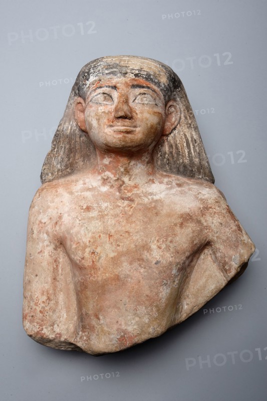 Bust of a Man, New Kingdom, Dynasty 18 (about 1550–1295 BC), Egyptian, Egypt, Stone and pigment, 45.7 × 34.3 × 20.3 cm (18 × 13 1/2 × 8 in.)