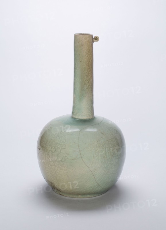 Bottle, Goryeo dynasty (918–1392), mid–12th century, Korea, Korea, Celadon-glazed stoneware with underglaze incised decoration, H. 32.4 cm (12 3/4 in.), diam. 18.7 cm (7 3/8 in.)