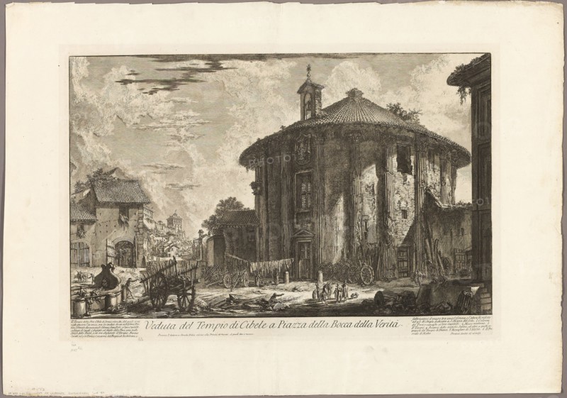 View of the Temple of Cybele in the Piazza of the Bocca della Verità, from Views of Rome, 1750/59, Giovanni Battista Piranesi, Italian, 1720-1778, Italy, Etching on heavy ivory laid paper, 370 x 595 mm (image), 400 x 598 mm (plate), 554 x 790 mm (sheet)