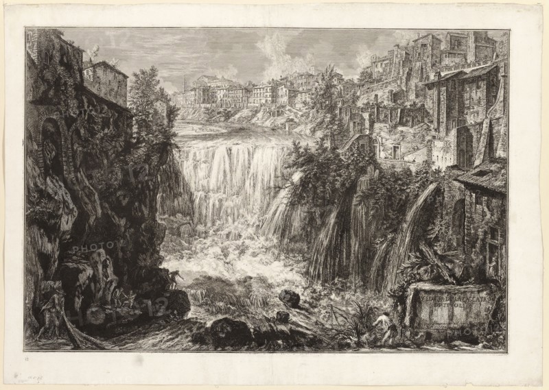 View of the Grand Cascade at Tivoli, from Views of Rome, 1765, Giovanni Battista Piranesi, Italian, 1720-1778, Italy, Etching on heavy ivory laid paper, 475 x 707 mm (image), 478 x 711 mm (plate), 559 x 786 mm (sheet)
