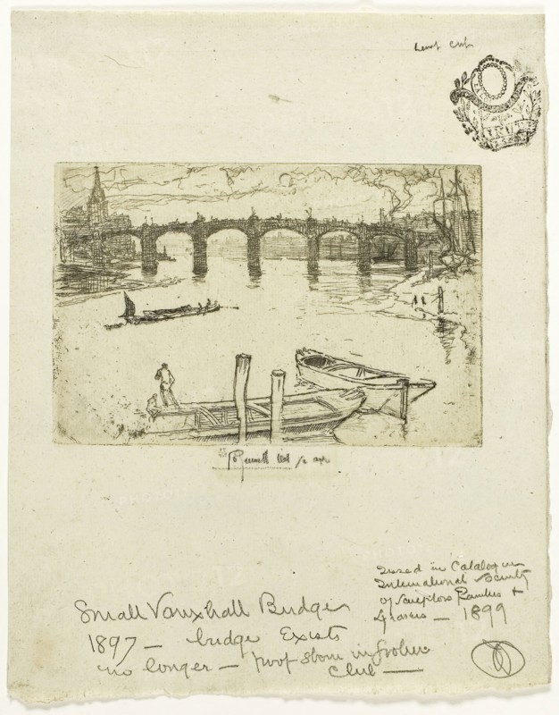 Vauxhall Bridge, 1893, Joseph Pennell, American, 1857-1926, United States, Etching on ivory laid paper, 150 x 98 mm (plate), 189 x 235 mm (sheet)