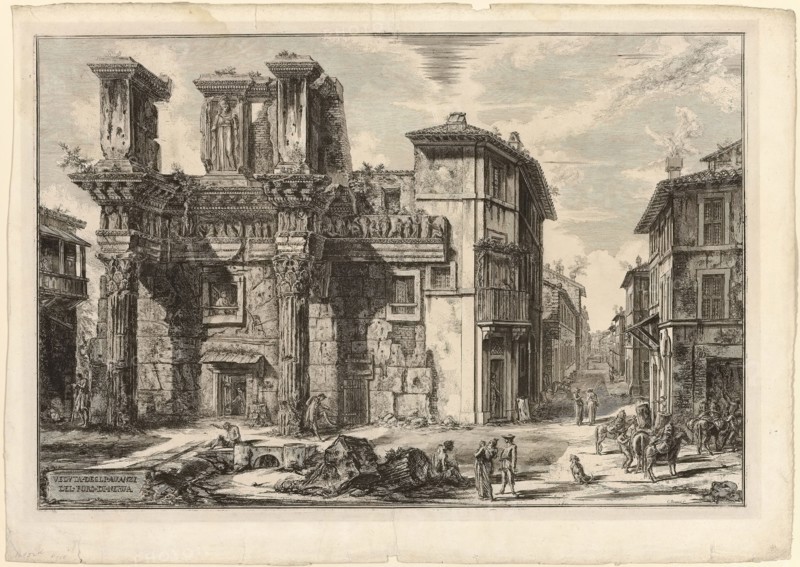 View of the Remains of the Forum of Nerva, from Views of Rome, 1770, Giovanni Battista Piranesi, Italian, 1720-1778, Italy, Etching on heavy ivory laid paper, 474 x 710 mm (image), 480 x 715 mm (plate), 560 x 788 mm (sheet)