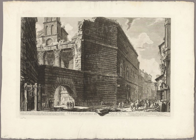 View of the Remains of the Forum of Nerva, from Views of Rome, 1757, Giovanni Battista Piranesi, Italian, 1720-1778, Italy, Etching on heavy ivory laid paper, 382 x 608 mm (image), 403 x 612 mm (plate), 560 x 783 mm (sheet)