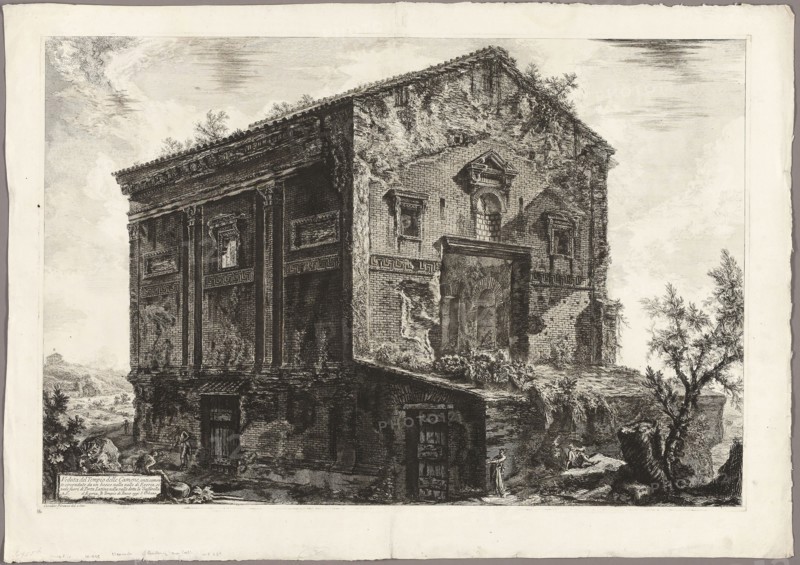 View of the Temple of the Camenae, from Views of Rome, 1773, Giovanni Battista Piranesi, Italian, 1720-1778, Italy, Etching on heavy ivory laid paper, 469 x 704 mm (image), 478 x 714 mm (plate), 560 x 794 mm (sheet)