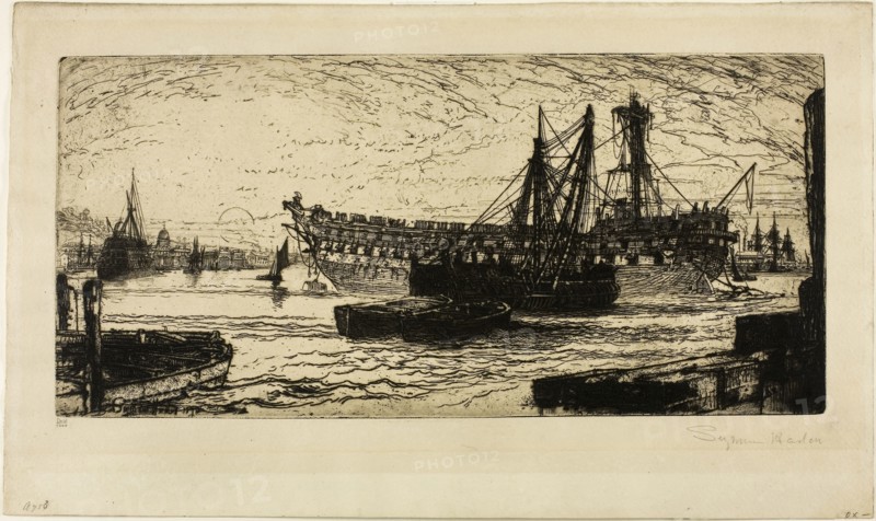 Breaking Up of the Agamemnon, No. 1, 1870, Francis Seymour Haden, English, 1818-1910, England, Etching with drypoint on cream wove paper, 194 × 414 mm (image/plate), 278 × 470 mm (sheet)