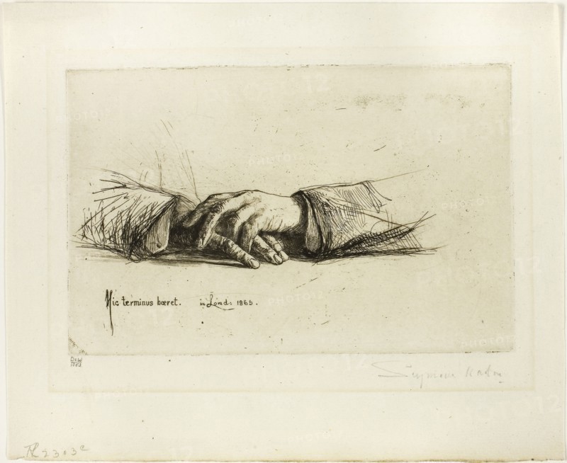Hands Folded, 1865, Francis Seymour Haden, English, 1818-1910, England, Etching with drypoint on ivory laid paper, 136 × 212 mm (image/plate), 219 × 165 mm (sheet)