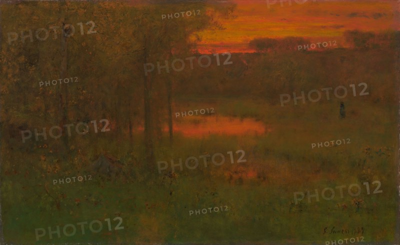 Landscape, Sunset, 1887/89, George Inness, American, 1825–1894, United States, Oil on canvas, 56.3 × 91.8 cm (22 3/8 × 36 1/8 in.)