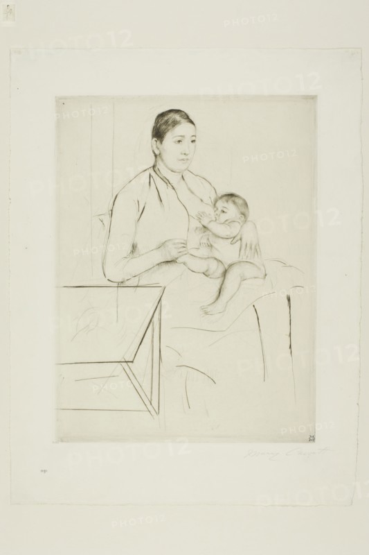 Nursing, c. 1890, Mary Cassatt, American, 1844-1926, United States, Drypoint in black on ivory laid paper, 235 x 178 mm (image/plate), 309 x 238 mm (sheet)