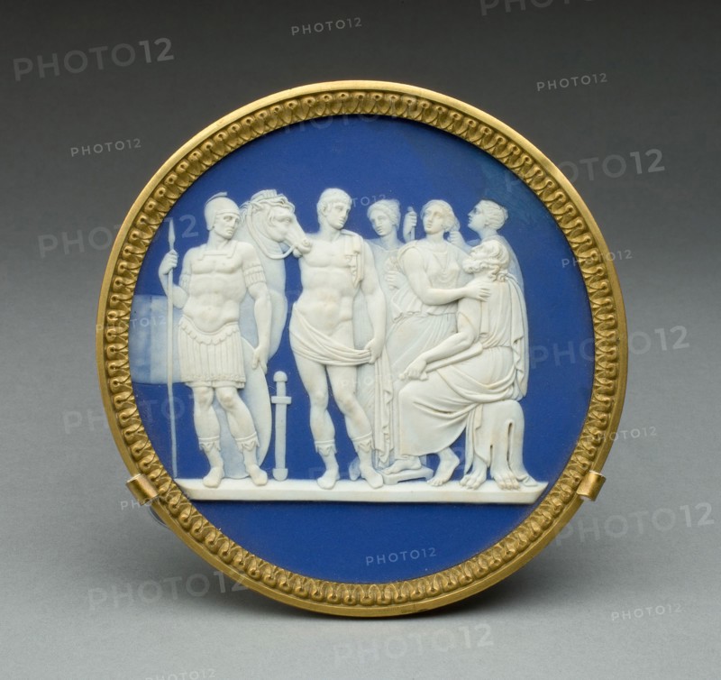 Plaque with Priam and Achilles, c. 1790, Wedgwood Manufactory, England, founded 1759, Burslem, Stoneware (jasperware), Diam. 13 cm (5 1/8 in.)