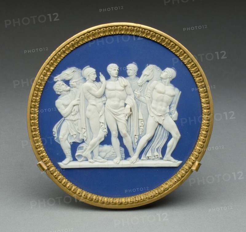 Plaque with Arming of Achilles, 1790, Wedgwood Manufactory, England, founded 1759, Burslem, Stoneware (jasperware), Diam. 13.3 cm (5 1/4 in.)