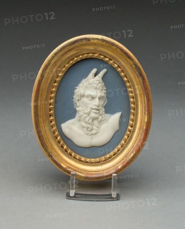 Plaque with Head of a Satyr, 1770, Wedgwood Manufactory, England, founded 1759, Burslem, Stoneware (jasperware), 12.1 × 8.6 × 2.4 cm (4 3/4 × 3 3/8 × 15/16 in.)
