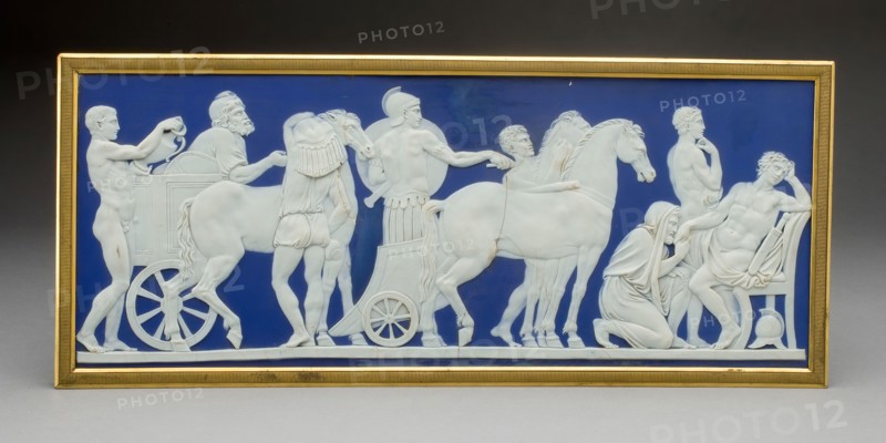 Plaque with Priam and Achilles, c. 1790, Wedgwood Manufactory, England, founded 1759, Burslem, Stoneware (jasperware), 17.2 × 40 cm (6 3/4 × 15 3/4 in.)