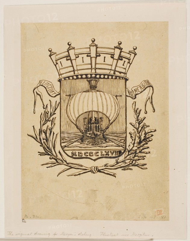 It Rocks but is Not Sunk, 1854, Charles Meryon, French, 1821-1868, France, Pen and brown ink on tan wove China paper, laid down on ivory wove paper, 168 × 125 mm (primary support), 198 × 154 mm (secondary support)