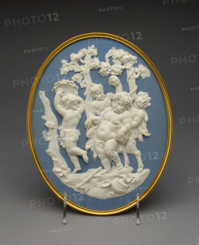 Plaque with Bacchus, Fauns, and Silenus, 1769/80, Wedgwood Manufactory, England, founded 1759, Burslem, Stoneware (jasperware), 23.7 × 19.1 cm (9 5/16 × 7 1/2 in.)