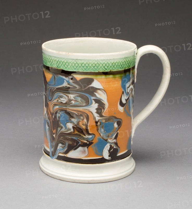 Tankard, c. 1810, England, Staffordshire, Staffordshire, Lead-glazed earthenware (marble pearlware), 12.1 x 7 cm (4 3/4 x 2 1/4 in.)