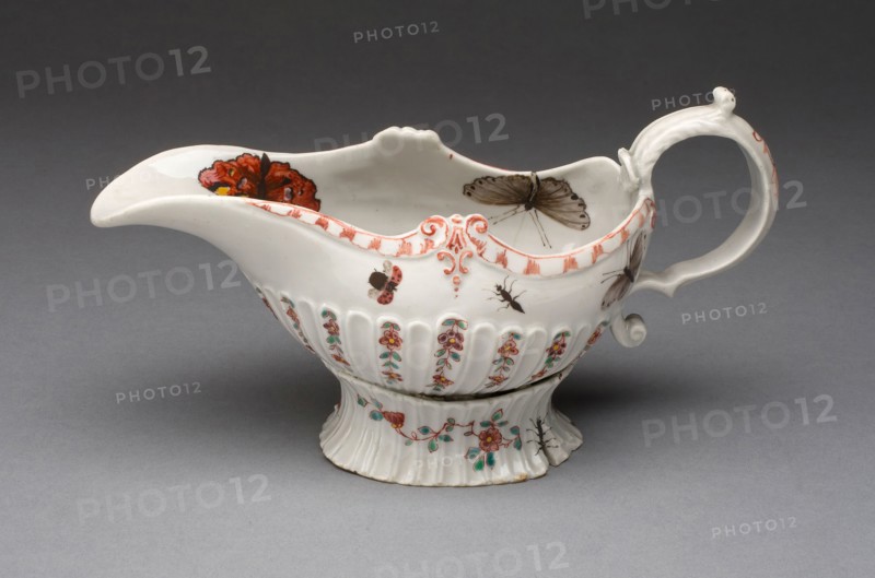 Sauceboat, c. 1755, Vauxhall Porcelain Factory, English, 1751-1764, Lambeth, Soft-paste porcelain, polychrome enamels, 11.1 x 21.6 x 8.6 cm (4 3/8 x 8 1/2 x 3 3/8 in.)
