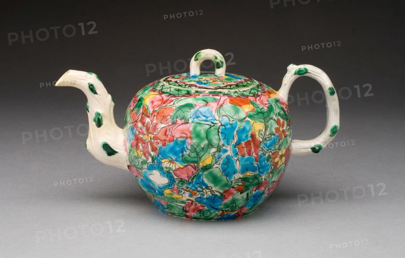 Teapot, c. 1760, England, Staffordshire, Staffordshire, Salt-glazed stoneware, polychrome enamels, 11.1 x 10.8 cm (4 3/8 x 4 1/4 in.)