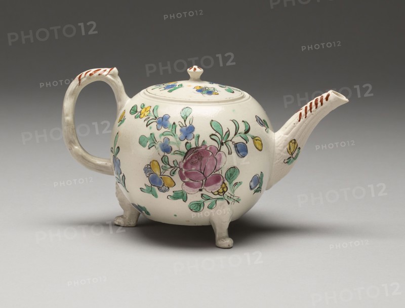 Teapot, 1750/65, England, Staffordshire, Staffordshire, Salt-glazed stoneware with polychrome enamel decoration, 16.2 × 8.1 cm (6 3/8 × 3 3/16 in.)