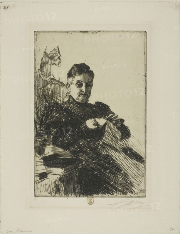 Mme Lamm II, 1894, Anders Zorn, Swedish, 1860-1920, Sweden, Etching on ivory laid paper, 236 x 158 mm (image/plate), 328 x 253 mm (sheet)