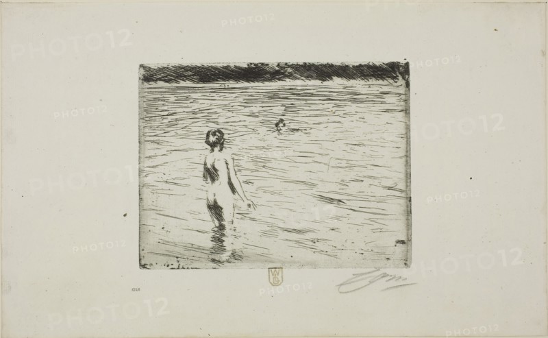 Mother Bathing, 1894, Anders Zorn, Swedish, 1860-1920, Sweden, Etching on ivory laid paper, 120 x 158 mm (image/plate), 196 x 318 mm (sheet)