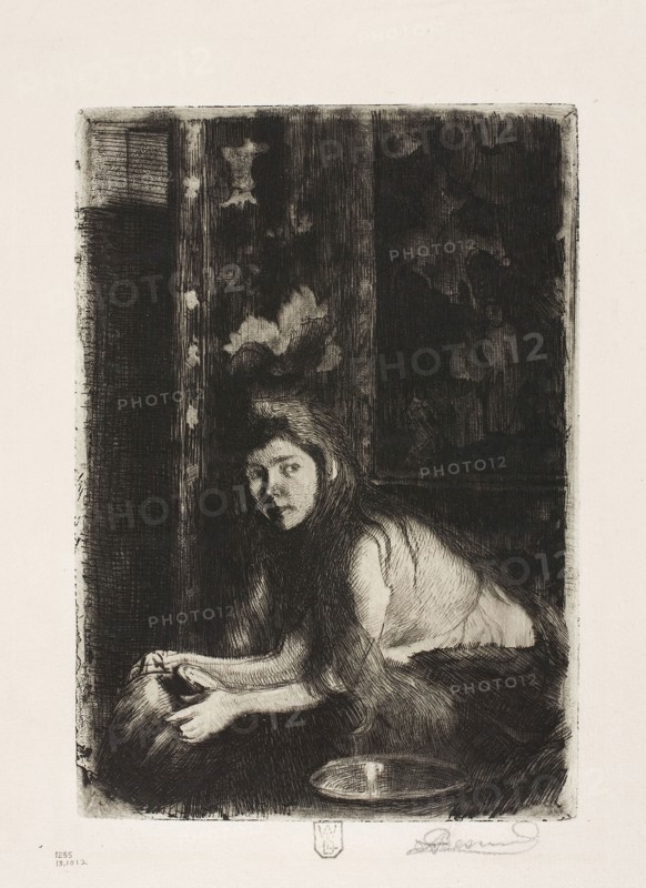 Woman with a Vase, 1894, Albert Besnard, French, 1849-1934, France, Etching and aquatint on white laid paper, 196 × 138 mm (plate), 312 × 246 mm (sheet)