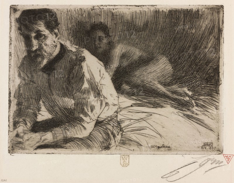 Augustus Saint Gaudens II (Saint Gaudens and his model), 1897, Anders Zorn, Swedish, 1860-1920, Sweden, Etching on ivory laid paper, 137 x 198 mm (image/plate), 300 x 400 mm (sheet)